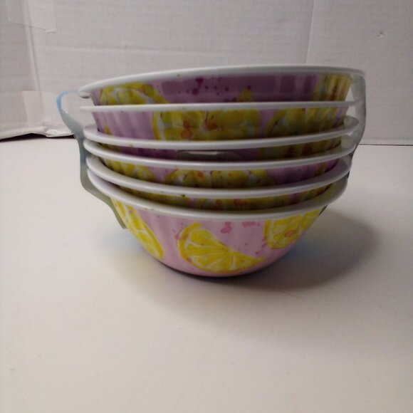Melamine Bowl Set Lot of 6 Pink With Lemons Shabby Chic - Picture 2 of 9